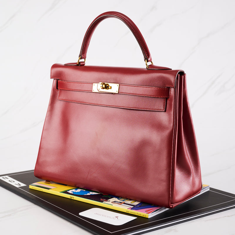 [Pre-owned] Hermes Kelly Retourne 32 | Rouge Vif, Box Leather, Gold Hardware