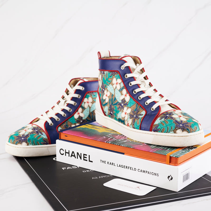 [Pra-milik] Christian Louboutin Multicolor Suede Suede &amp; Leather High Top Sneakers 
