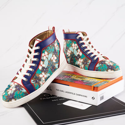 [Pre-owned] Christian Louboutin Multicolor Embroidered Suede & Leather High Top Sneakers