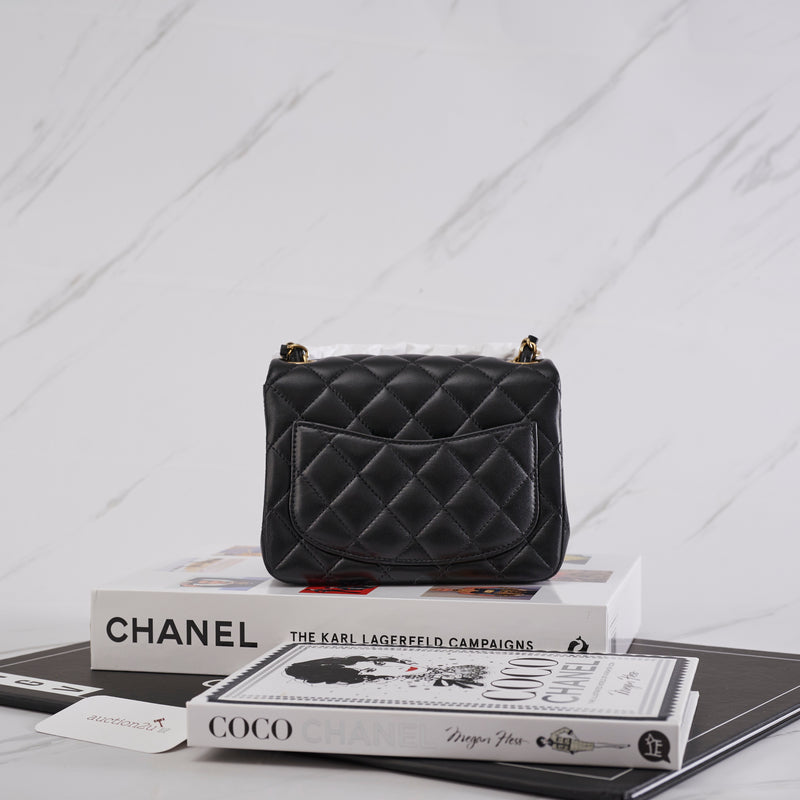 [NEW] Chanel Mini Square Flap Bag | Lambskin Black & Gold-Tone Metal