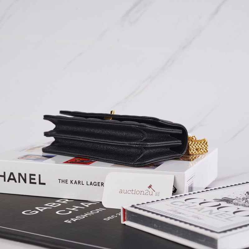 [NEW] Chanel 23S Wallets On Chain with Small Bag Charm | Grain Shiny Calfskin Black & Gold-Tone Metal