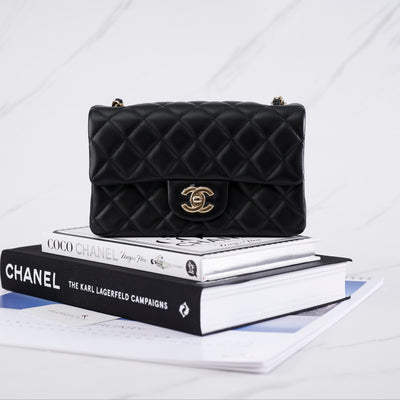 [NEW] Chanel Mini Rectangular Flap Bag | Lambskin Black & Gold-Tone Metal