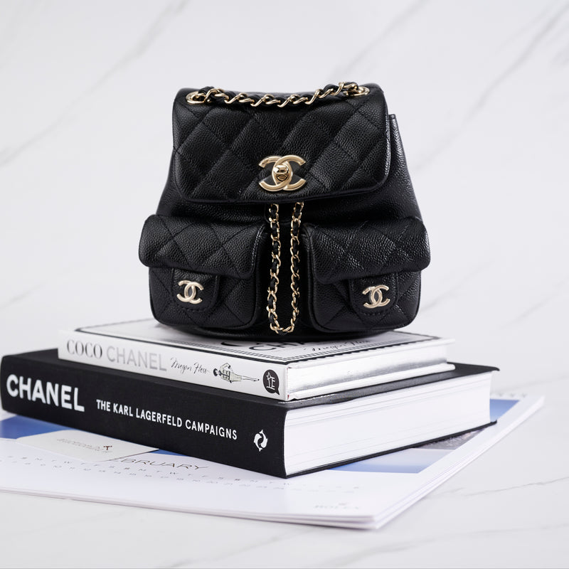 NEW] Chanel 23P Small Backpack  Grained Shiny Calfskin Black & Gold- –  Auction2u Malaysia