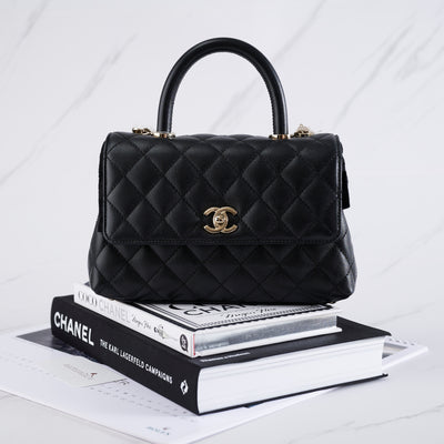 [NEW] Chanel Flap Bag With Top Handle (Small Coco Handle) | Grained Calfskin Black & Gold-Tone Metal