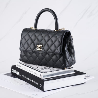 [NEW] Chanel Flap Bag With Top Handle (Small Coco Handle) | Grained Calfskin Black & Gold-Tone Metal