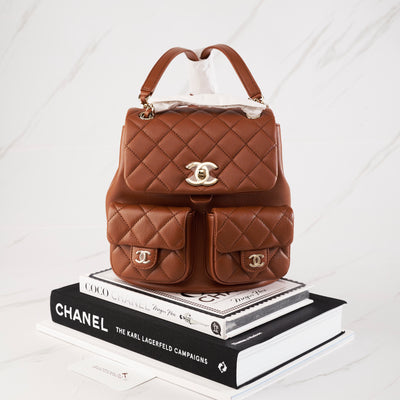 [NEW] Chanel Mini Backpack | Grained Shiny Calfskin Brown & Gold-Tone Metal