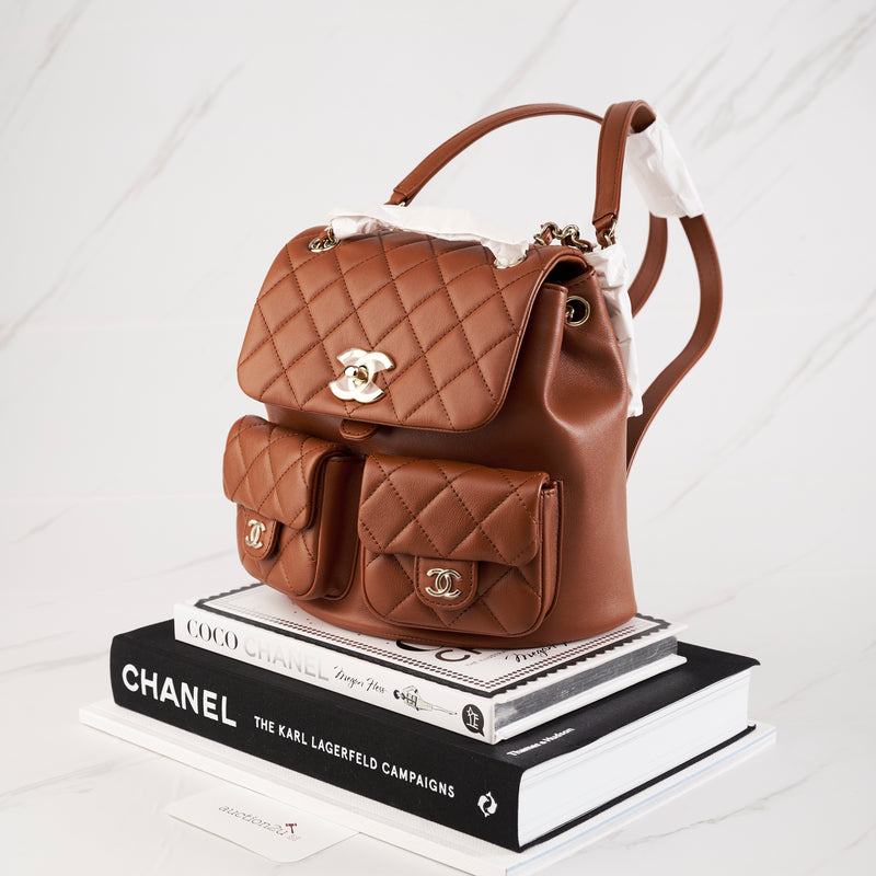 [NEW] Chanel 23A Medium Backpack | Calfskin Brown & Gold-Tone Metal