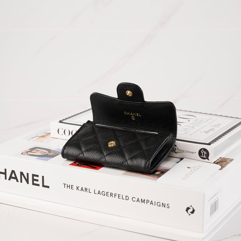 [NEW] Chanel Classic Flap Card Holder | Grained Calfskin & Gold-Tone Metal Black