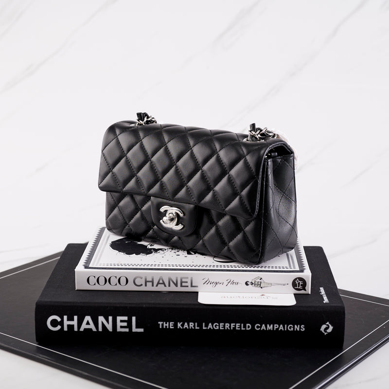 [NEW] Chanel Mini Rectangular Flap Bag | Lambskin Black & Silver-Tone Metal