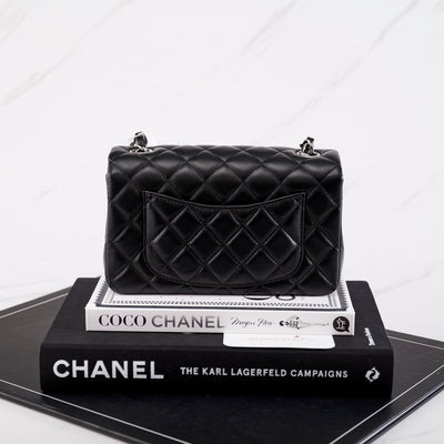 [NEW] Chanel Mini Rectangular Flap Bag | Lambskin Black & Silver-Tone Metal