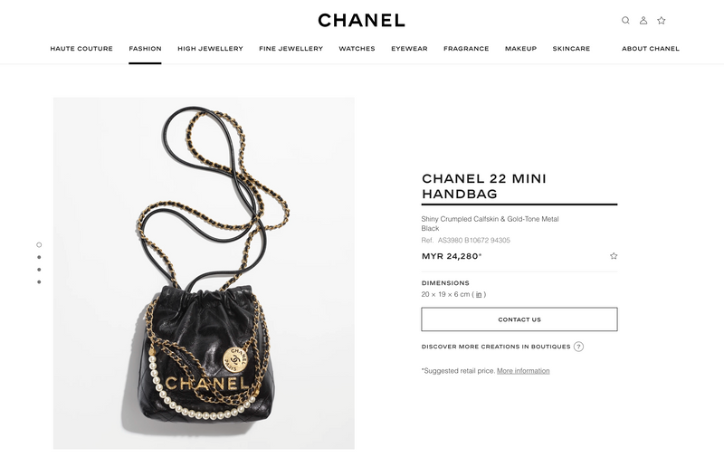 [TERBARU] Chanel 22 Mini dengan Mutiara | Kulit Anak Lembu Renyuk Berkilat &amp; Hitam Logam Nada Emas 
