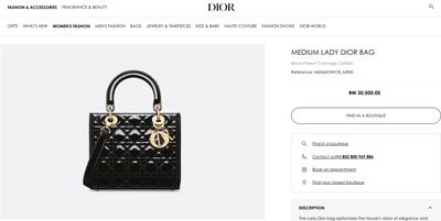 [Pra-milik] Christian Dior Medium Lady Dior Beg |Hitam, Kulit Paten, Perkakasan Perak 