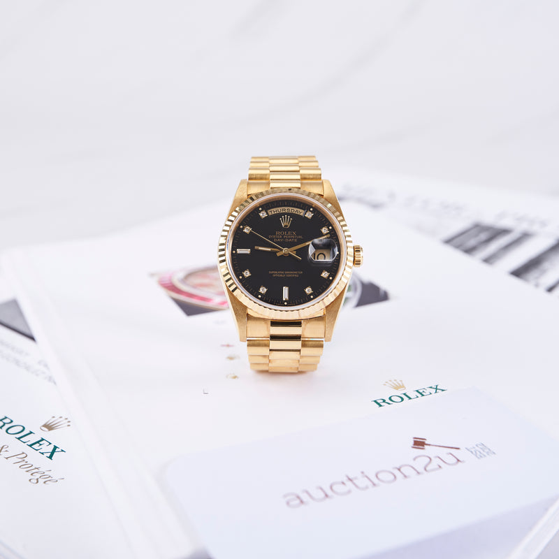 [Pre-owned] Rolex Day-Date President 18238 | Diamond-Set Black Dial, 36mm