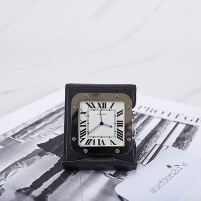 [Pre-owned] Cartier Santos De Cartier Travel Alarm Clock | Silver Black, Cartier Alarm Clock