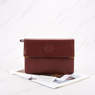 [Pre-owned] Cartier Signature Must De Bordeaux Fold Over Flap Burgundy  Leather Wristlet