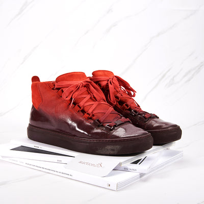 [Pre-owned] Balenciaga Red Suede Ombre Leather High Top Shoes | Size: 41