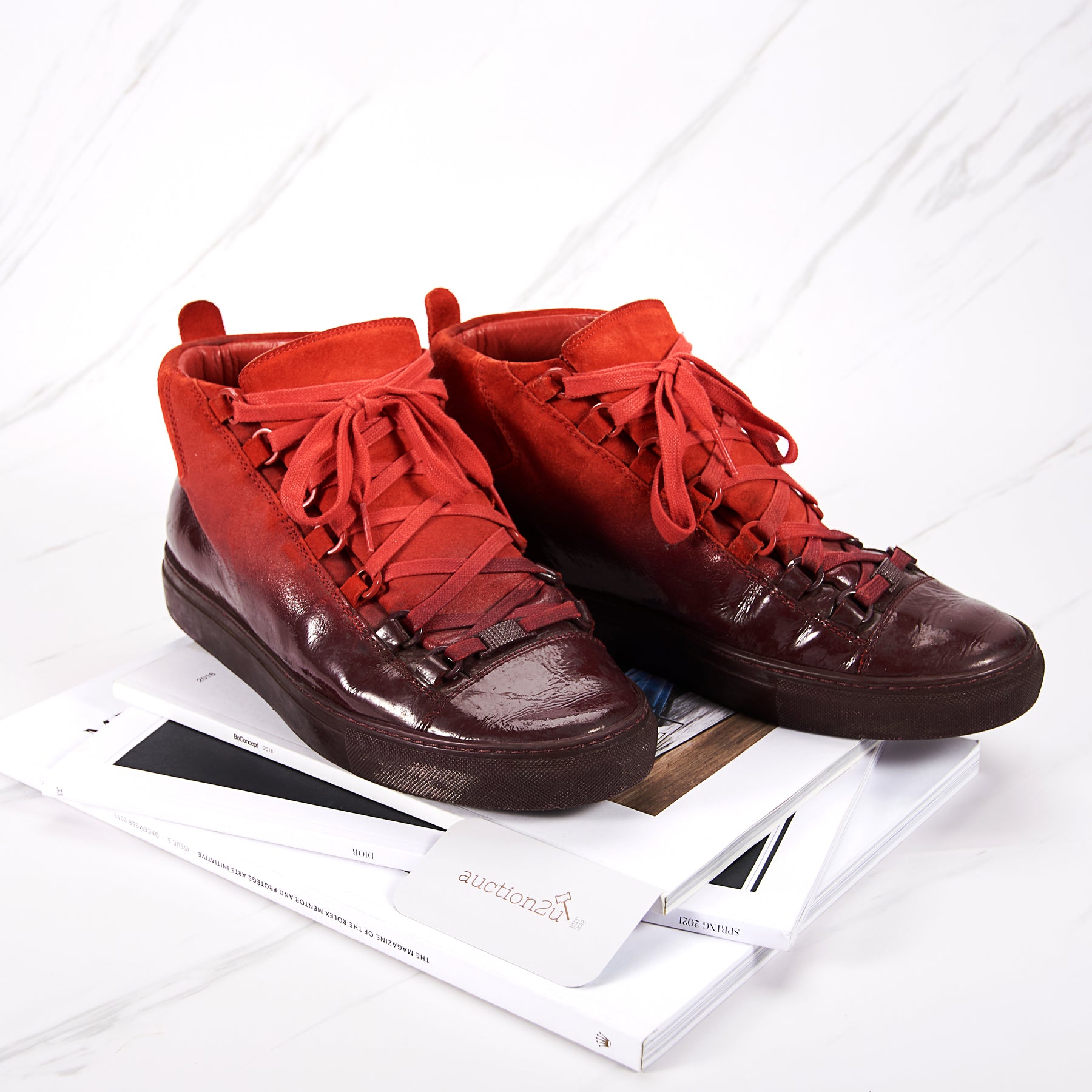 Preowned Balenciaga Red Suede Ombre Leather High Top Shoes  Size   Auction2u Malaysia