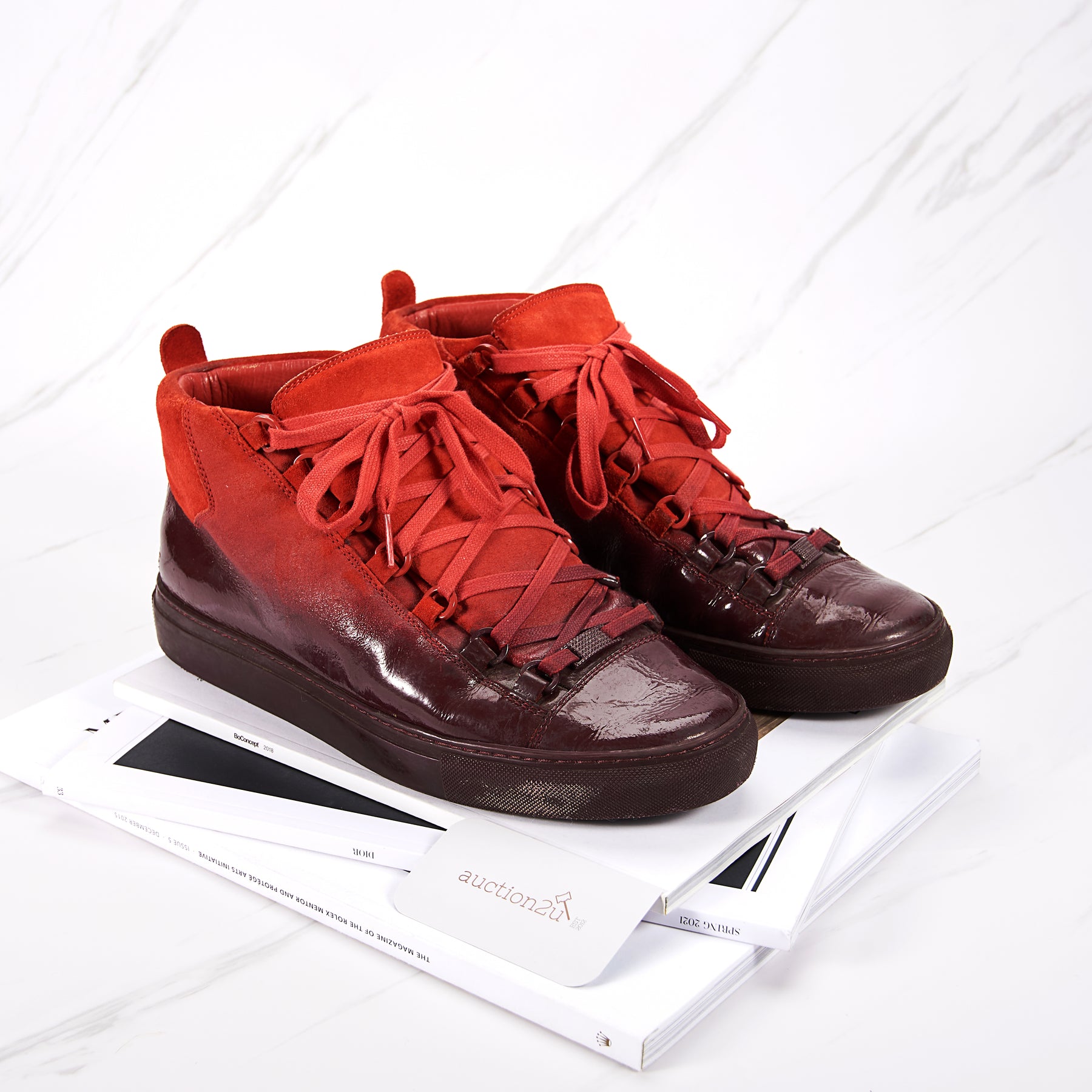 Pre-owned] Red Suede Leather High Top Shoes Size: Auction2u Malaysia