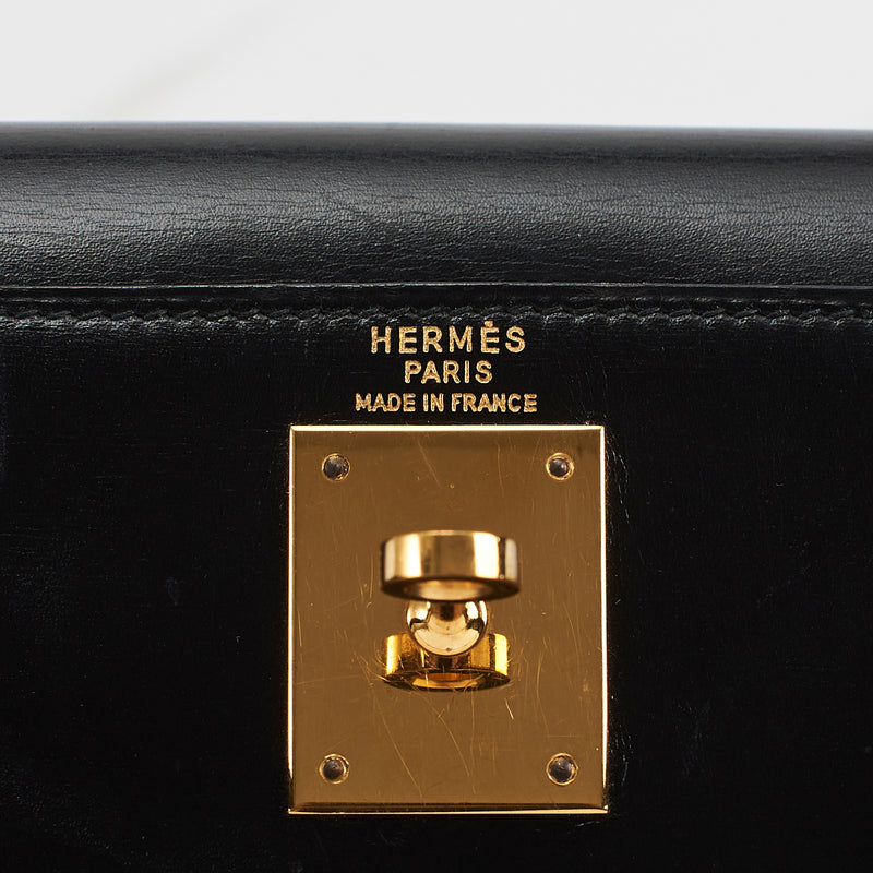 [Pra-milik] Hermes Kelly Sellier 28 | Noir, Kulit Kotak, Perkakasan Emas 