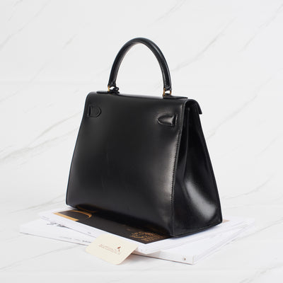 [Pre-owned] Hermes Kelly Sellier 28 | Noir, Box Leather, Gold Hardware