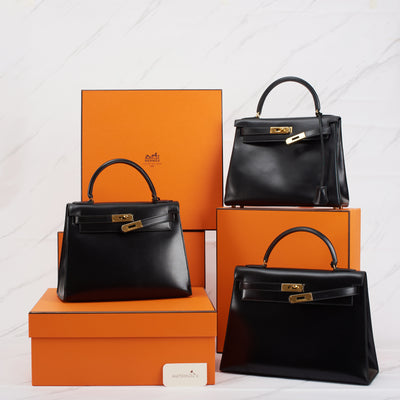 [Pre-owned] Hermes Kelly Sellier 32 | Noir, Box Leather, Gold Hardware