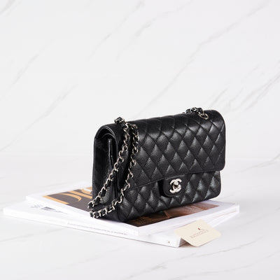 [Pra-milik] Chanel Medium Double Flap Classic Bag | Kaviar &amp; Logam Nada Perak 