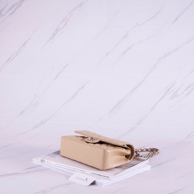 [Like New] Chanel Small Classic Bag | Caviarskin Beige & Silver-Tone Metal