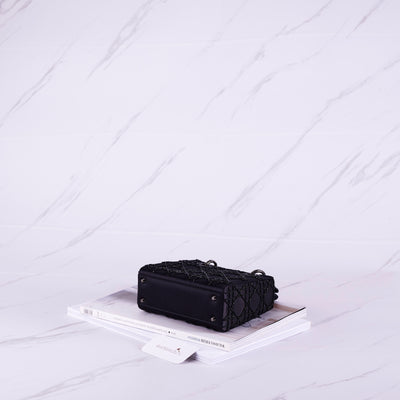 [Pre-owned] Christian Dior Mini Lady Dior Bag | Black, Satin x beads