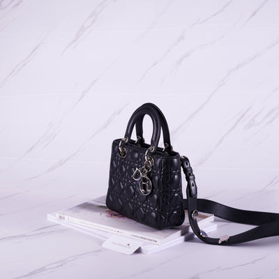 [Pre-owned] Christian Dior Small Lady Dior Bag | Black , Lambskin , Silver Hardware