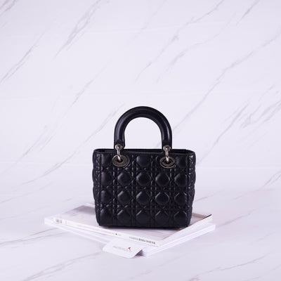 [Pre-owned] Christian Dior Small Lady Dior Bag | Black , Lambskin , Silver Hardware