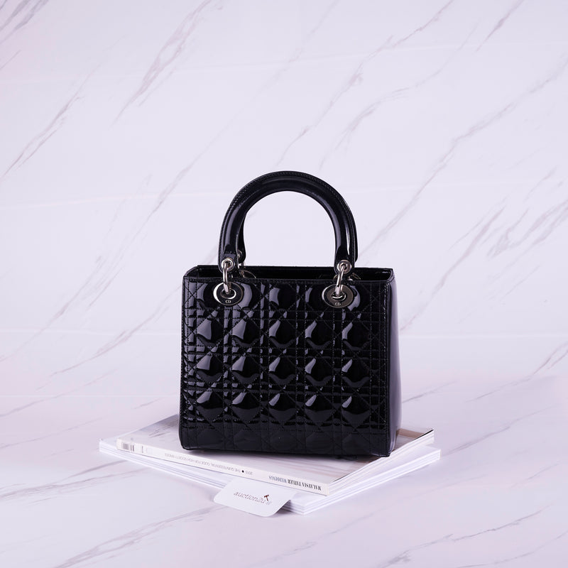 [Pre-owned] Christian Dior Medium Lady Dior Bag |Black, Patent Leather,  Silver Hardware