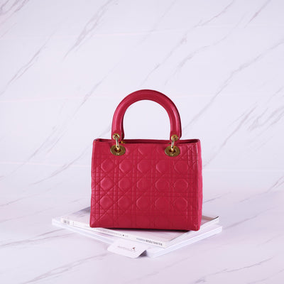 [Pre-owned] Christian Dior Medium Lady Dior Bag |Pink, Lambskin , Gold Hardware