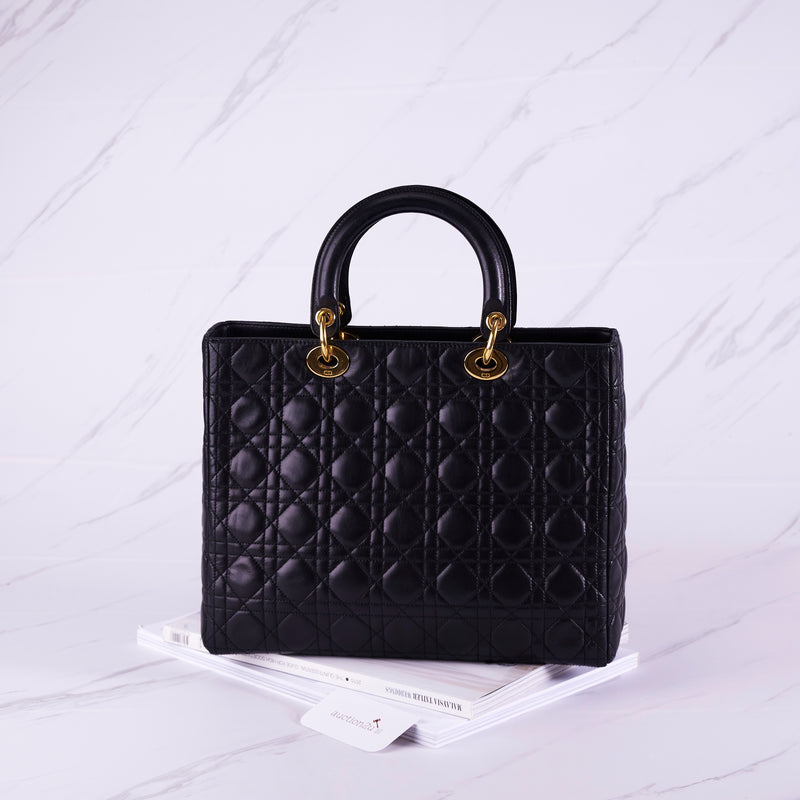 [Pre-owned] Christian Dior Large Lady Dior Bag | Black Cannage Calfskin, Gold Hardware