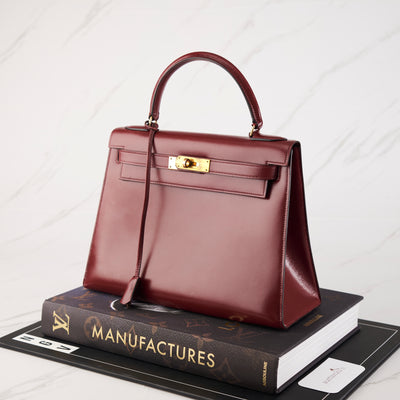 [Pre-owned] Hermes Kelly Sellier 28 | Rouge H, Box Leather, Gold Hardware