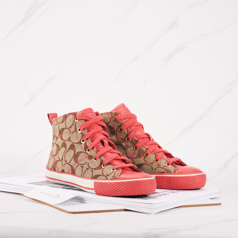 [Pre-owned] Coach Franca Pink High Top Sneakers | Size : 7B