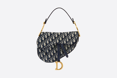 [Pra-milik] Beg Pelana Christian Dior | Blue Dior, Oblique Jacquard, Perkakasan Emas 