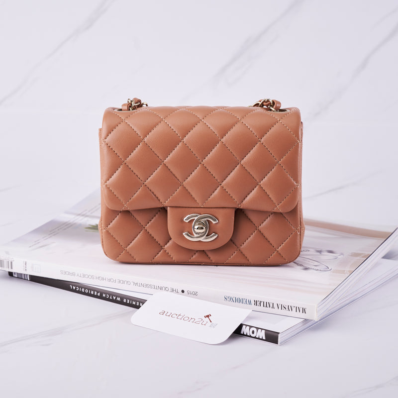 [BARU] Beg Mini Flap Chanel | Kulit Domba &amp; Perak-Tona Coklat Muda 