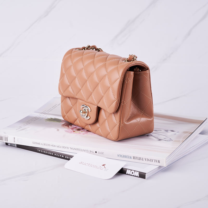 [NEW] Chanel Mini Flap Bag | Lambskin & Silver-Tone Light Brown