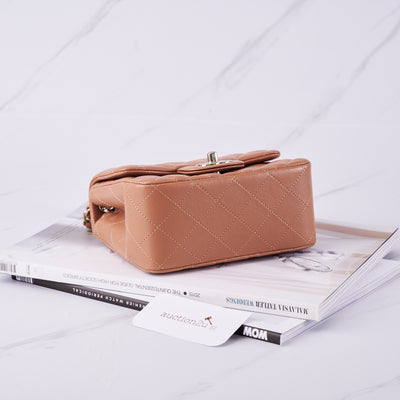 [NEW] Chanel Mini Flap Bag | Lambskin & Silver-Tone Light Brown