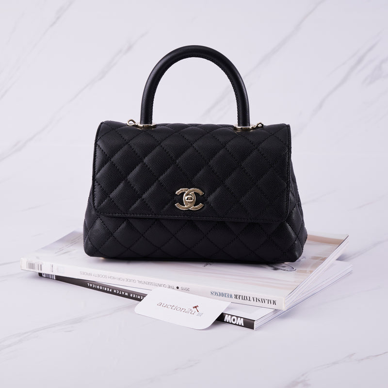 [Open Box] Chanel Flap Bag With Top Handle (Small Coco Handle) | Grained Calfskin Black & Gold-Tone Metal