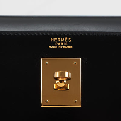 [Pre-milik] Hermes Kelly Sellier 32 | Noir, Kulit Kotak, Perkakasan Emas 