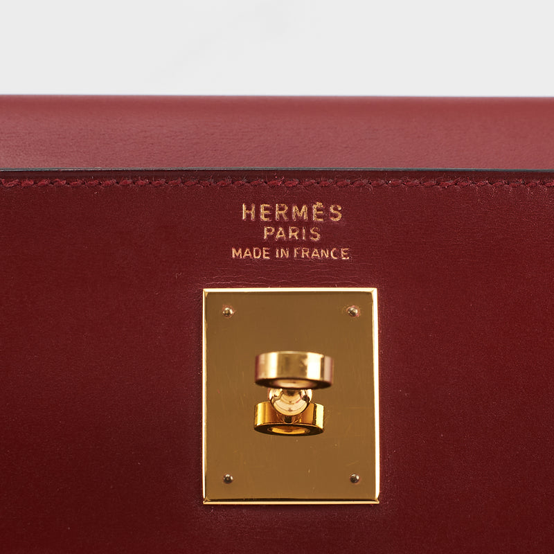[Pra-milik] Hermes Kelly Retourne 35 | Rouge Grenat, Kulit Kotak, Perkakasan Emas 