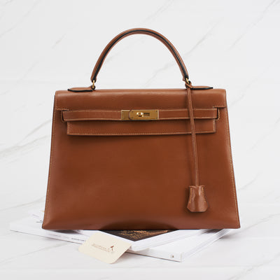 [Pre-owned] Hermes Kelly Sellier 32 | Gold Courchevel, Box Leather, Gold Hardware
