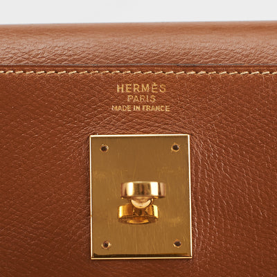 [Pre-milik] Hermes Kelly Sellier 32 | Courchevel Emas, Kulit Kotak, Perkakasan Emas 