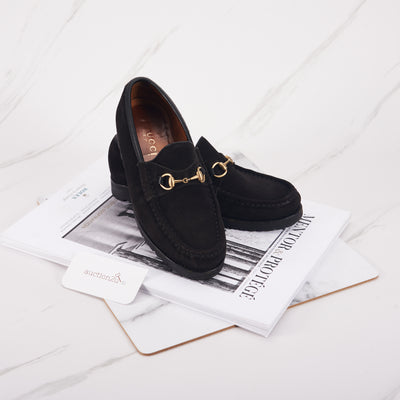 [Pre-owned] Gucci Black Suede Horsebit Loafer | Size: 36