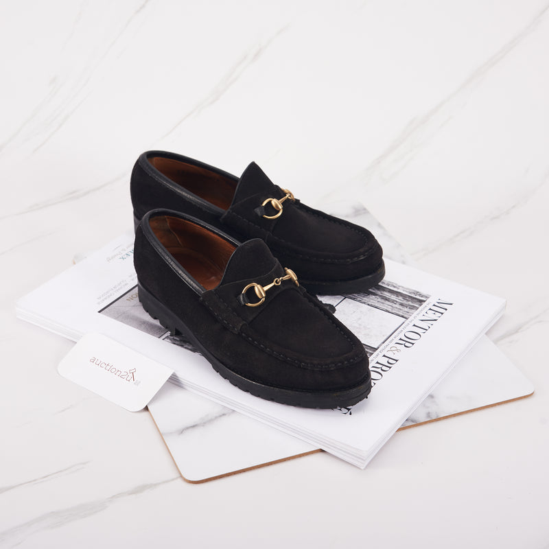 [Pre-owned] Gucci Black Suede Horsebit Loafer | Size: 36