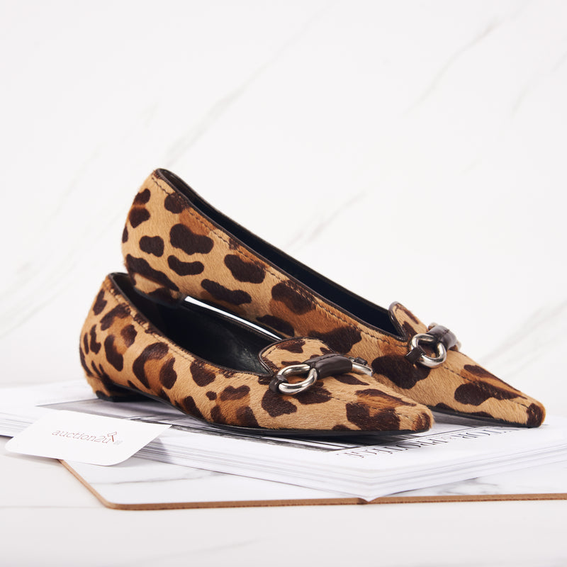 [Pre-owned] Prada Leopard Print Pointed Flats | Size : 36
