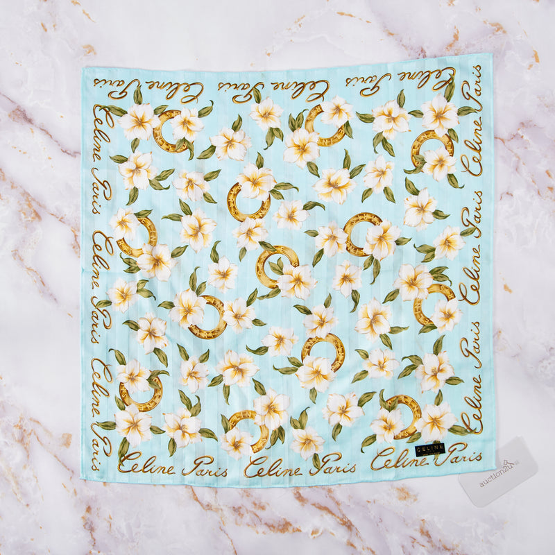 [Pre-owned] Celiné White Floral Square Scarf