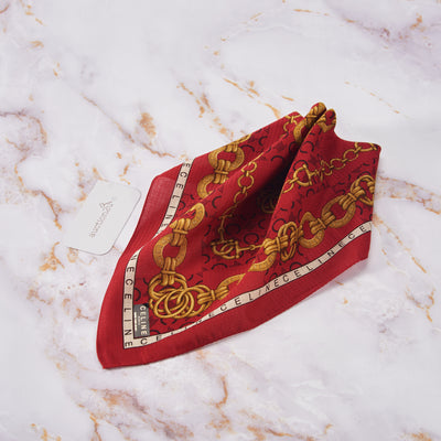[NEW] Celiné Gold Ring Chain Square Scarf in Red